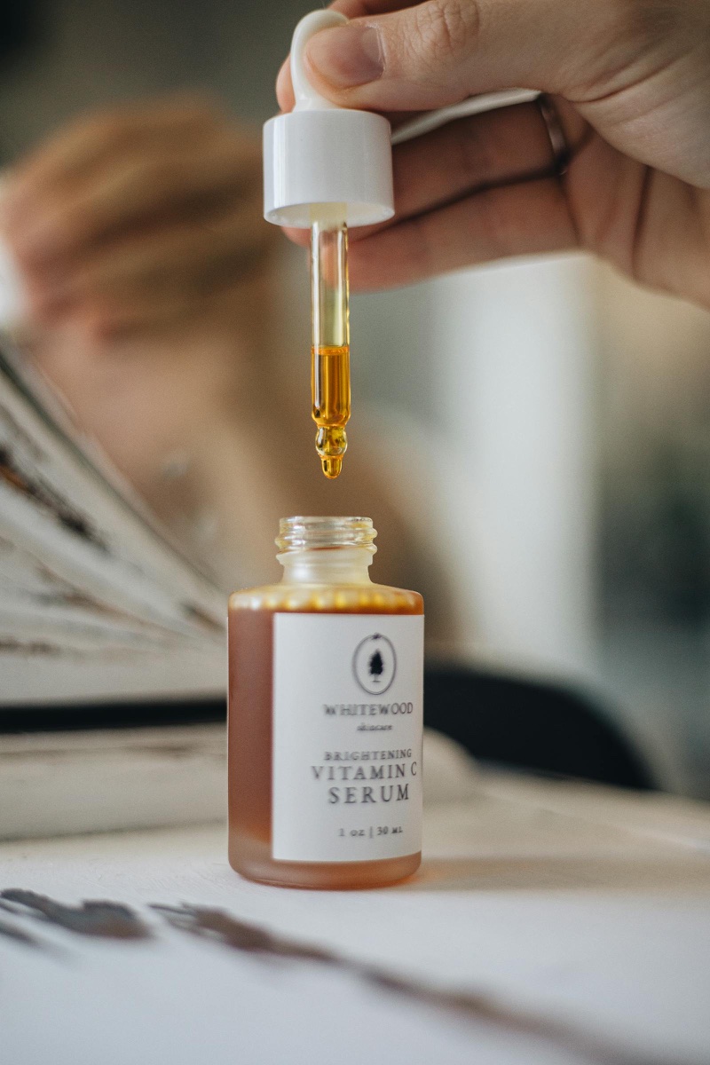 Vitamin C facial serum dispensed from a dropper, a cosmetic application of BK bio's skin-barrier and marine actives.