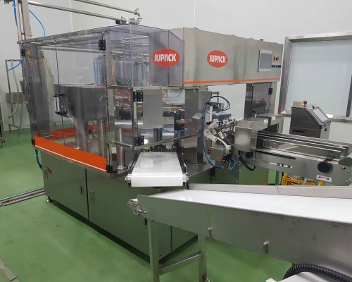 Two-lane pouch filler at BK bio's Jeju facility.