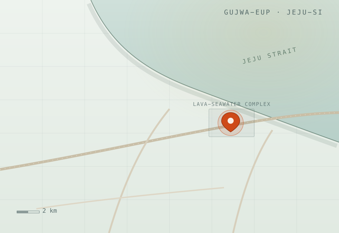 Map showing BK bio's Jeju headquarters and factory in the Lava-Seawater Industrial Complex, Gujwa-eup, Jeju-si.